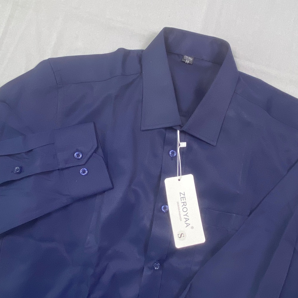 Mens Long Sleeve Slim Fit Dress Shirt Small Navy Blue Button Down Business NWT
